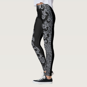 Schwarzes und silbernes Muster Gothic Junggesellin Leggings