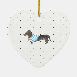 Schwarzes und TAN-Dackel - Watercolor andPolka Keramikornament