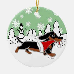 Schwarzes und TAN-Dackel-Weihnachtsbetrieb Keramik Ornament