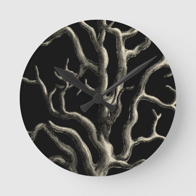 Schwarzes und TAN-Koralle Runde Wanduhr (Vorderseite)