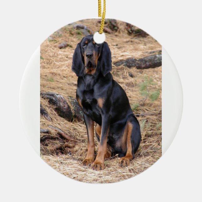 Schwarzes und TANcoonhound-Hund Keramik Ornament (Vorne)