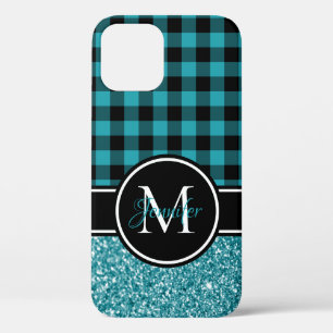 Schwarzes und Türkis Glitter Buffalo Karo Monogram Case-Mate iPhone Hülle