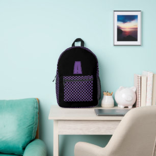 Schwarzes und violettes Schachbrett-Monogramm Bedruckter Rucksack