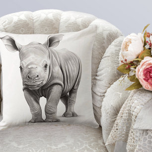 Schwarzes und weißes Baby-Nashorn Quadrat-Kissenhü Kissen
