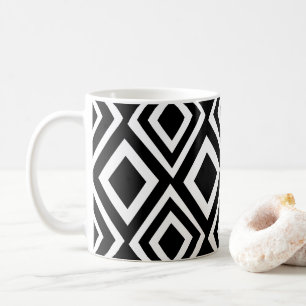 Schwarzes und weißes Diamant-Geometrie-Muster Kaffeetasse