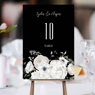 Schwarzes und weißes elegantes Blumenbouquet moder Tischnummer