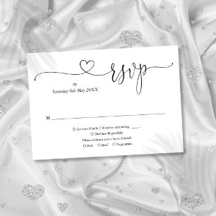 Schwarzes und weißes elegantes Skript-Herz RSVP Karte
