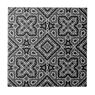 schwarzes und weißes geometrisches ethnisches Must Fliese