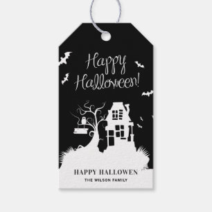 Schwarzes und weißes Halloween Party im Spukhaus Geschenkanhänger