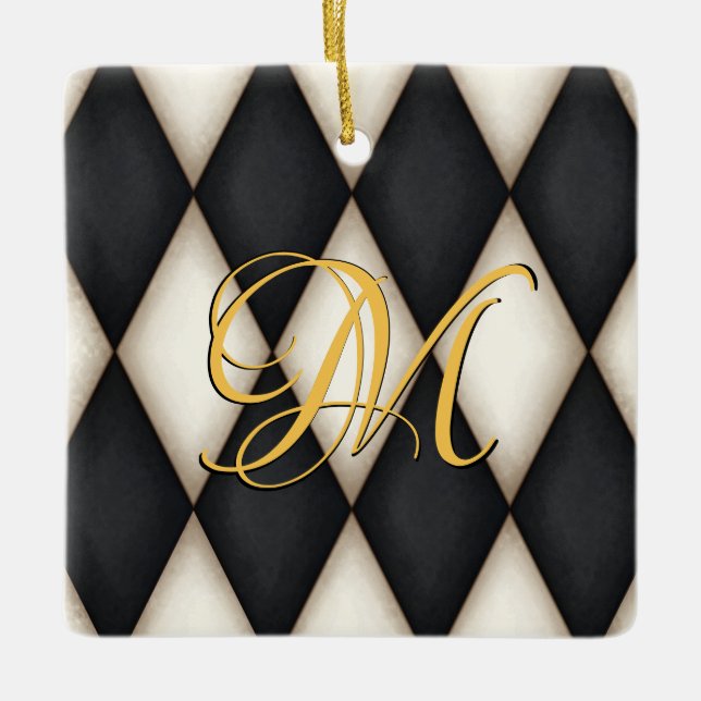 Schwarzes und Weißes Herlequin Imitate Antikes Mit Keramikornament (Vorderseite)