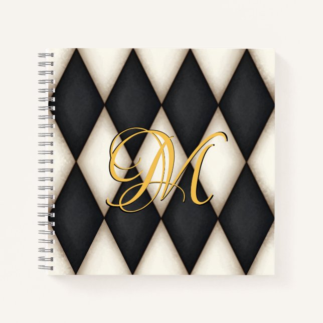 Schwarzes und Weißes Herlequin Imitate Antikes Mit Notizbuch (Vorderseite)