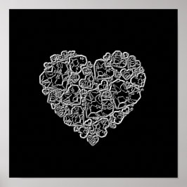 Schwarzes und Weißes Herz in Stücken Poster