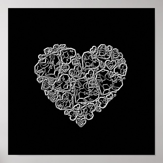 Schwarzes und Weißes Herz in Stücken Poster (Vorne)