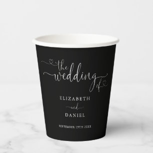 Schwarzes und weißes Herz-Script-Hochzeit Pappbecher