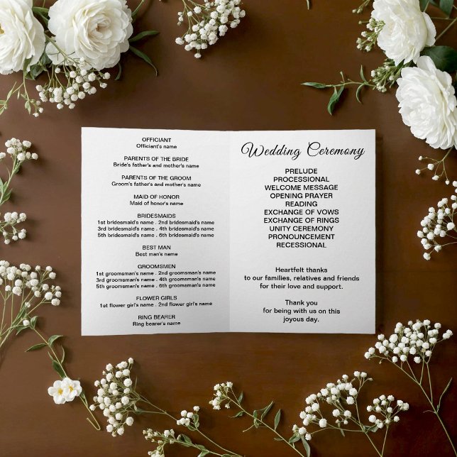 Schwarzes und weißes Hochzeitsprogramm Programm (Black and white wedding program)