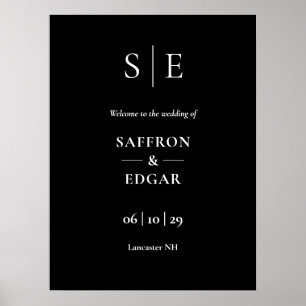 Schwarzes und weißes Monogramm-Hochzeits-Willkomme Poster