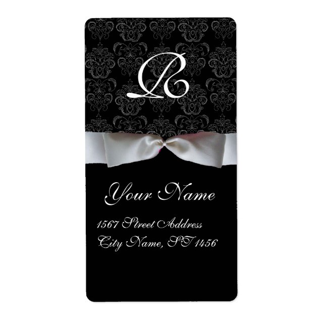 SCHWARZES UND WEISSES RIBBON-DAMASK-MONOGRAMM (Vorne)