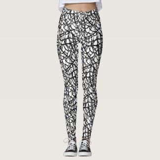 Schwarzes und weißes Spinnennetz-Halloween-Muster Leggings