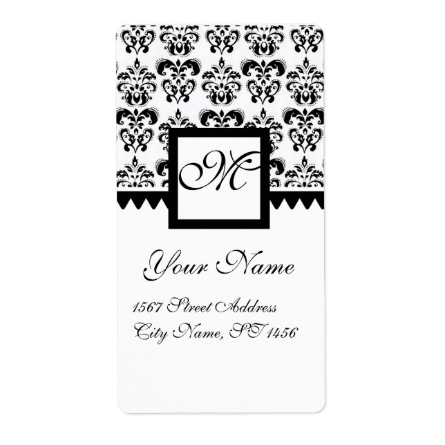 SCHWARZES UND WEISSES SQUARE-DAMASK-MONOGRAMM, (Vorne)