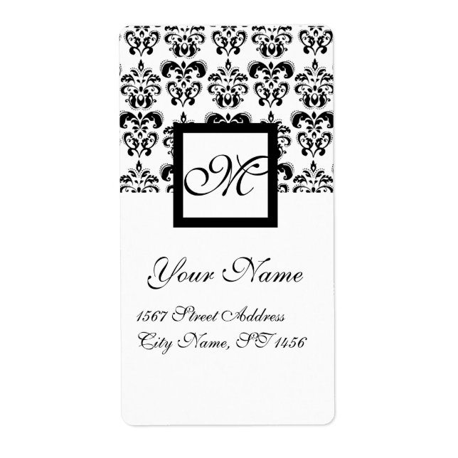 SCHWARZES UND WEISSES SQUARE-DAMASK-MONOGRAMM, (Vorne)