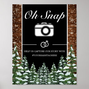 Schwarzes verschneites Holz & Wald Oh Snap Hochzei Poster