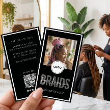 Schwarzes vertikales Zopf-Salon-Logo mit Einzelbil