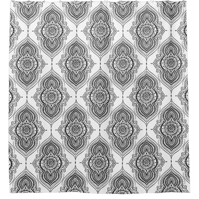 Schwarzes Verziertes Abstraktes TearDrop-Muster Duschvorhang (Vorderseite)