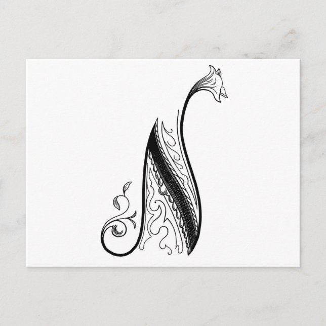 Schwarzes Vintage-Monogramm N-Schrift-Blumenmuster Postkarte (Vorderseite)