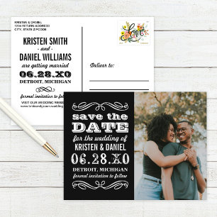 Schwarzes Vintage-Typen-Foto Save the Date Ankündigungspostkarte