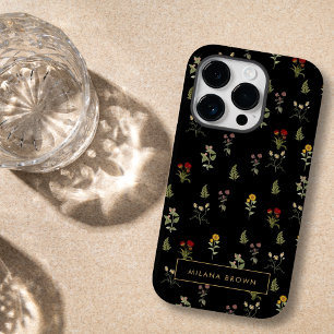 Schwarzes Vintage-Wildblumen-Blumenmuster Chic Case-Mate iPhone 14 Pro Hülle