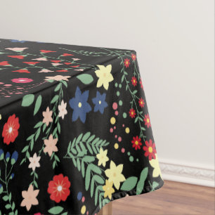Schwarzes Vintages Wildblume-Muster Tischdecke