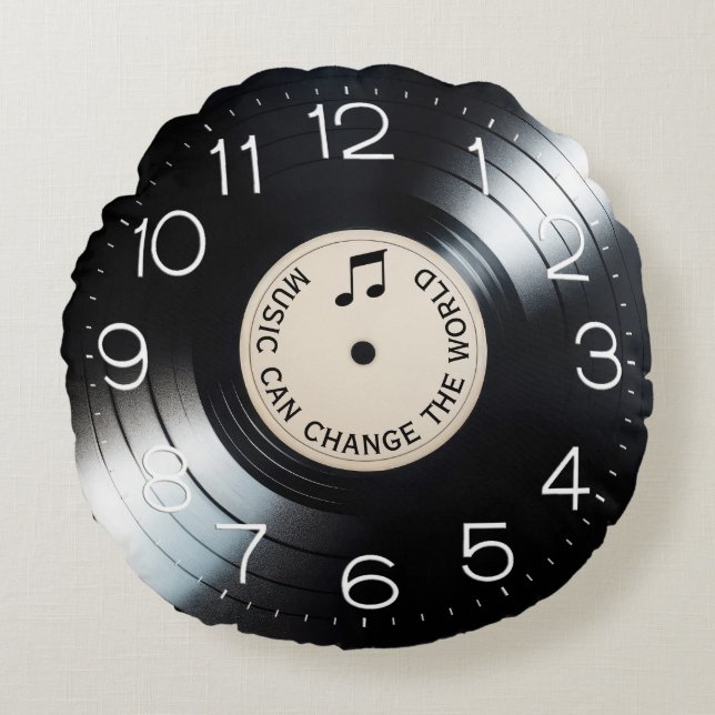 Schwarzes Vinyl-Album mit Musikangebot Rundes Kissen (Vorderseite)