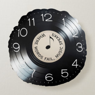 Schwarzes Vinyl Album mit Zitat Rundes Kissen