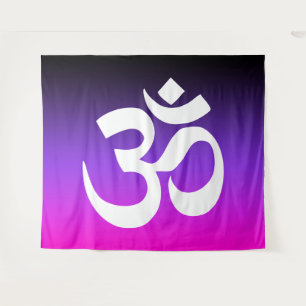 Schwarzes Violett und Hitzepink Ombre Om-Symbol Wandteppich