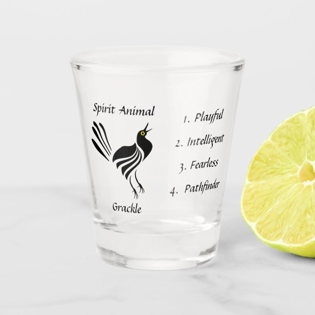 Schwarzes Vogelschuss-Glas von männlichen Gräsern Schnapsglas (Vorderseite)