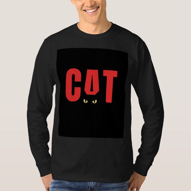 Schwarzes, volles T-Shirt mit Katzendesign  (Vorderseite)