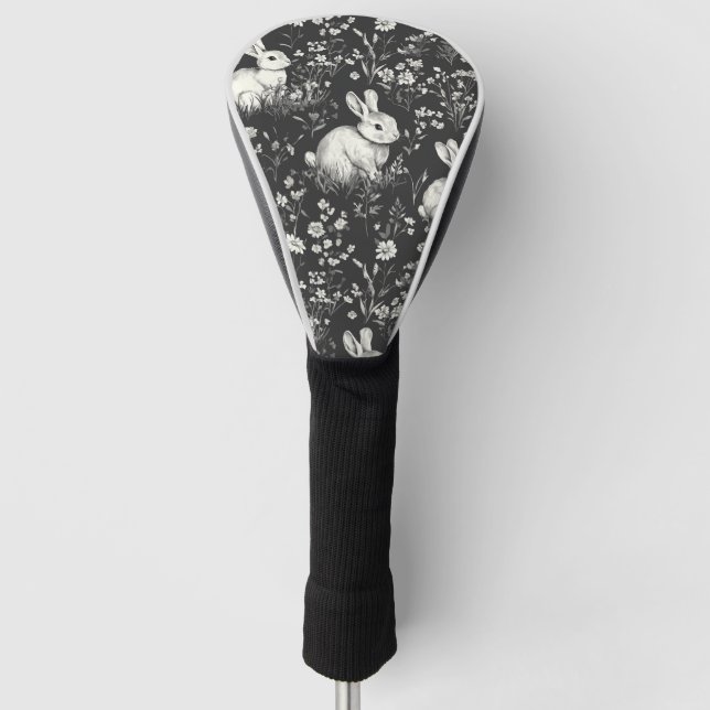 Schwarzes Waldkaninchen-Botanikmuster Golf Headcover (Vorderseite)