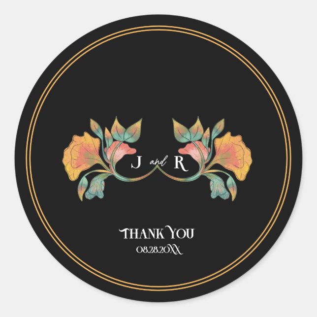 Schwarzes Wasser Jugendstil Hochzeit Runder Aufkleber (Vorderseite)