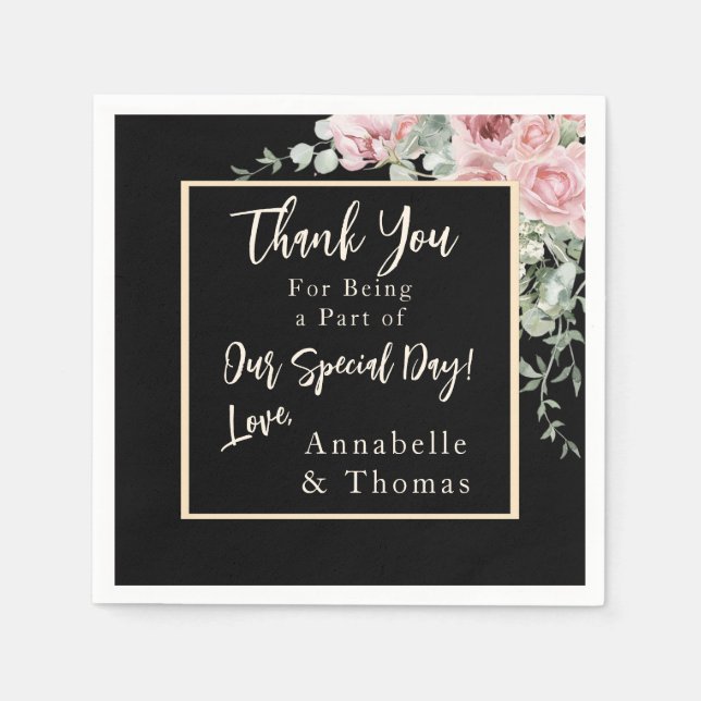 Schwarzes Wasser Rosa Blumenzehen Serviette (Vorderseite)