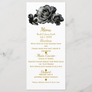 Schwarzes Wasser Rose Elegantes Hochzeitmenü Menükarte