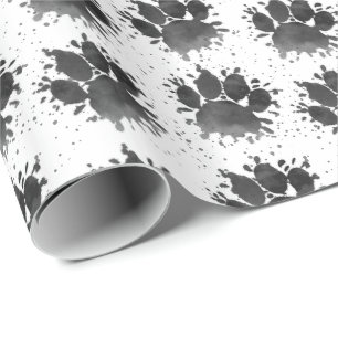 Schwarzes Wasserfarbe-Hundepfoten-Druckmuster indi Geschenkpapier