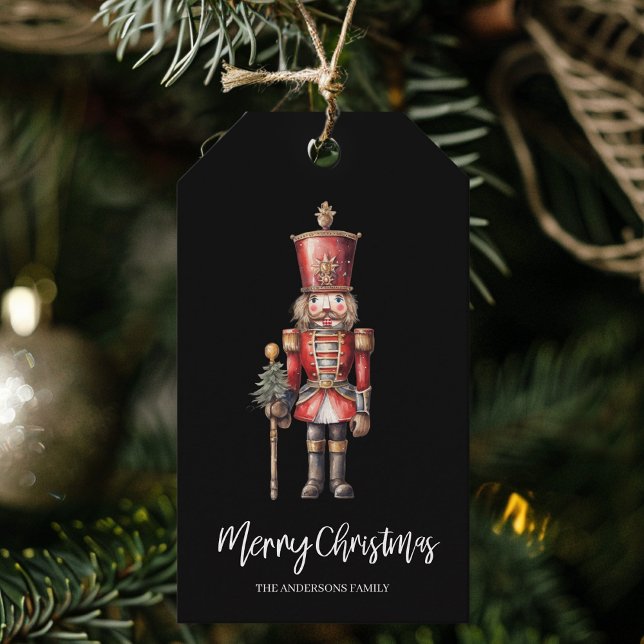 Schwarzes Wasserfarben-Nussknacker-Weihnachtsgesch Geschenkanhänger (Von Creator hochgeladen)