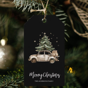 Schwarzes Wasserfarben-Vintage-Auto-Weihnachtsbaum Geschenkanhänger