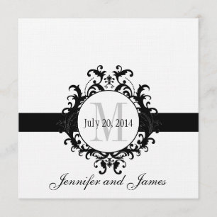 Schwarzes Wedding Leinenmonogramm Save the Date Einladung