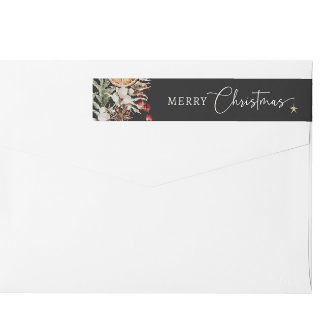 Schwarzes Weihnachten (Black Boho Botanical Merry Christmas Wrap Around Label
)