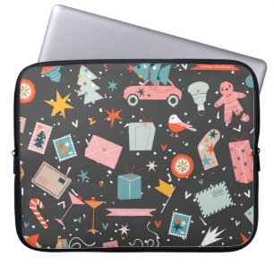 Schwarzes Weihnachten: aufwendiges Vintage-Muster. Laptopschutzhülle
