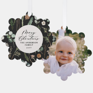 Schwarzes weihnachtliches botanisches Foto Ornament Karte
