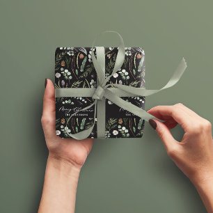 Schwarzes Weihnachtsgeschenk - modernes botanische Geschenkpapier
