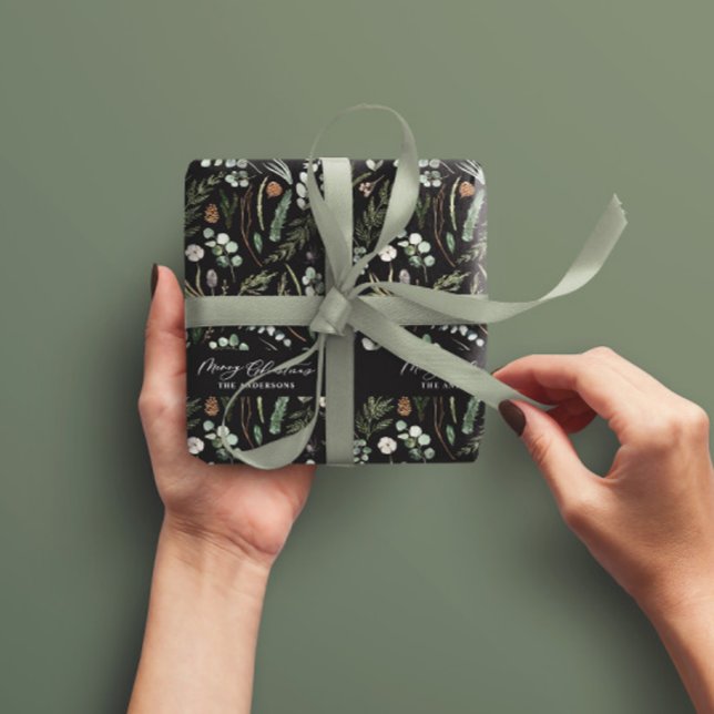 Schwarzes Weihnachtsgeschenk - modernes botanische Geschenkpapier (Von Creator hochgeladen)