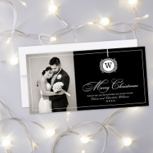 Schwarzes Weihnachtsgruß-Monogramm-Ornament-Foto